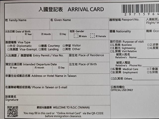 Country Entry Forms